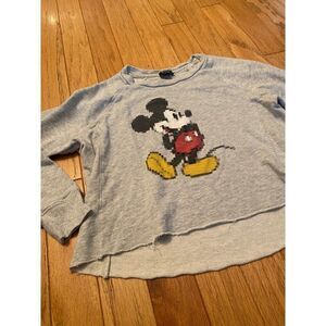 Disney, mickey mouse graphic cropped raw hem long sleeve pullover sweater sz XS